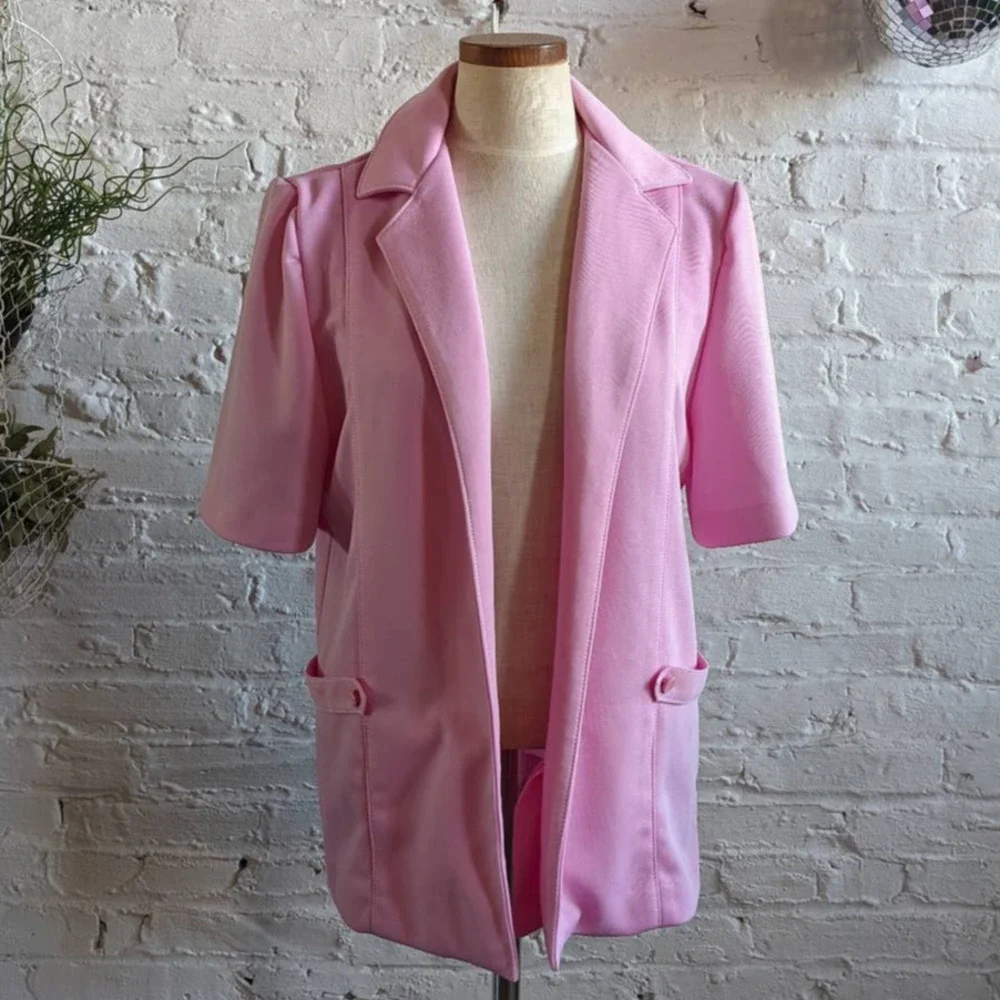 70s Vintage Single Stitch Pastel Bubblegum Pink Bowling Shirt Shacket Blazer
